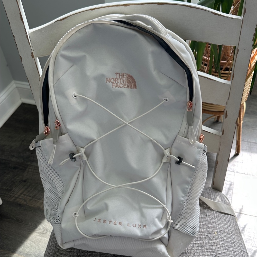 The North Face Jester Luxe Backpack in White with Rose Gold Accents